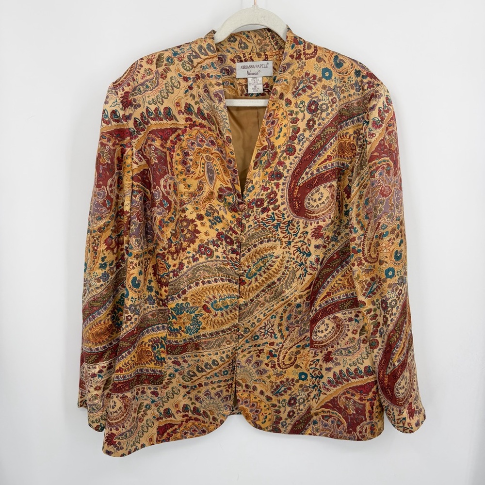 Adrianna Papell women's paisley 100% silk blazer jacket sz 16